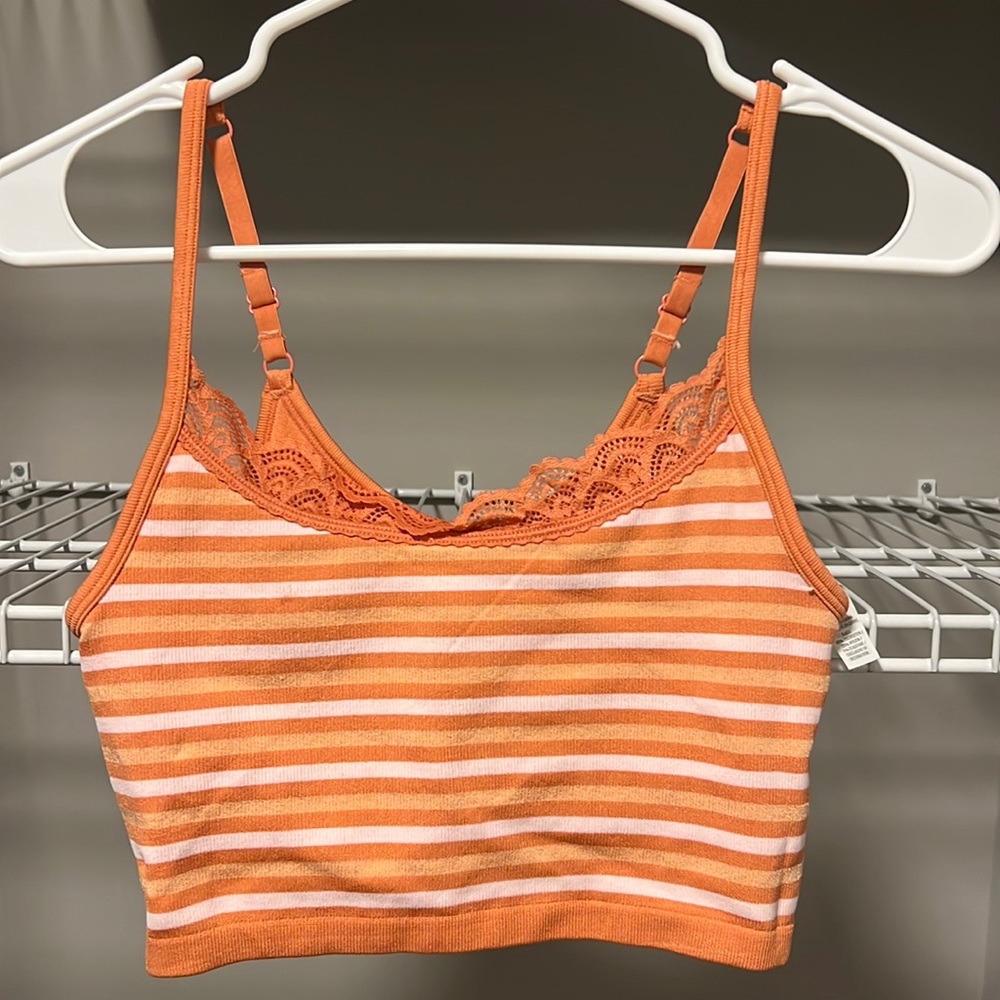 NWOT * Aerie Orange Stripe Lace Trimmed Crop Size Small